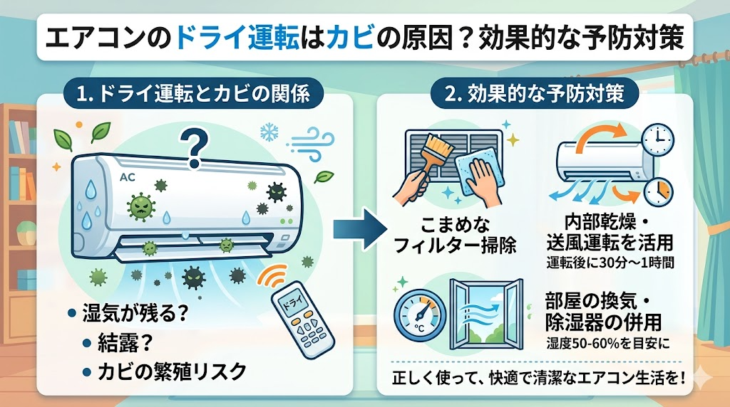 エアコンのドライ運転はカビの原因？効果的な予防対策のアイキャッチ画像