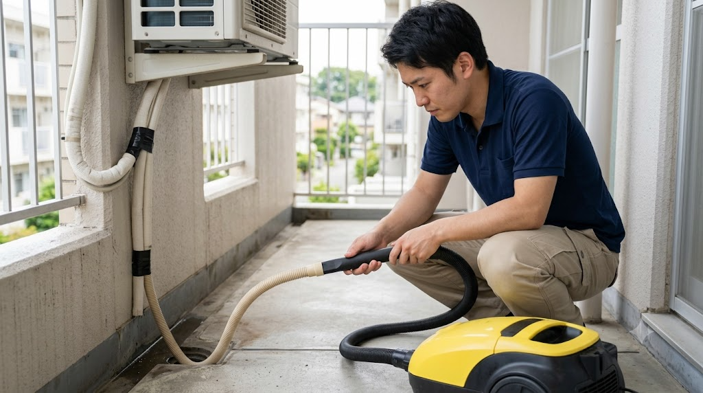 ドレンホースの詰まりは掃除機で対処するを表すイメージ画像