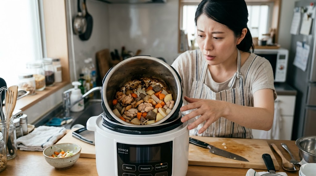 調理中の水分不足や食材の偏りを表すイメージ画像