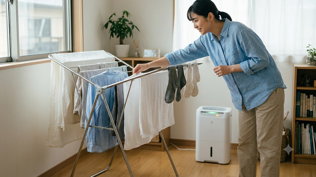 部屋干しに最適なタイプと乾燥時間の違いを表すイメージ画像