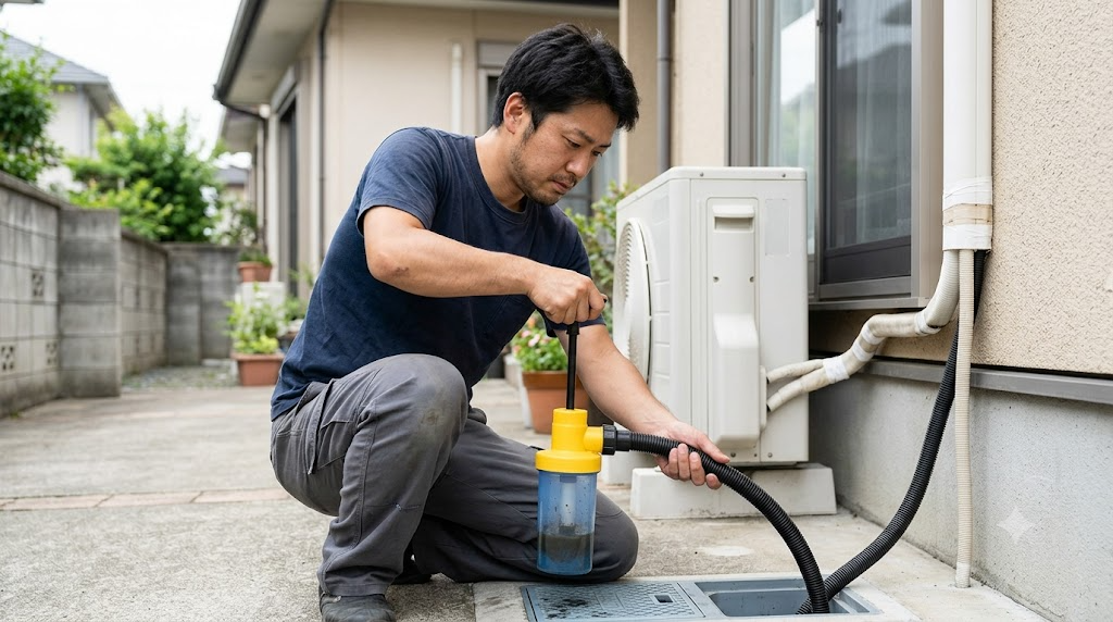 サクションポンプを使い自分で解決する手順を表すイメージ画像