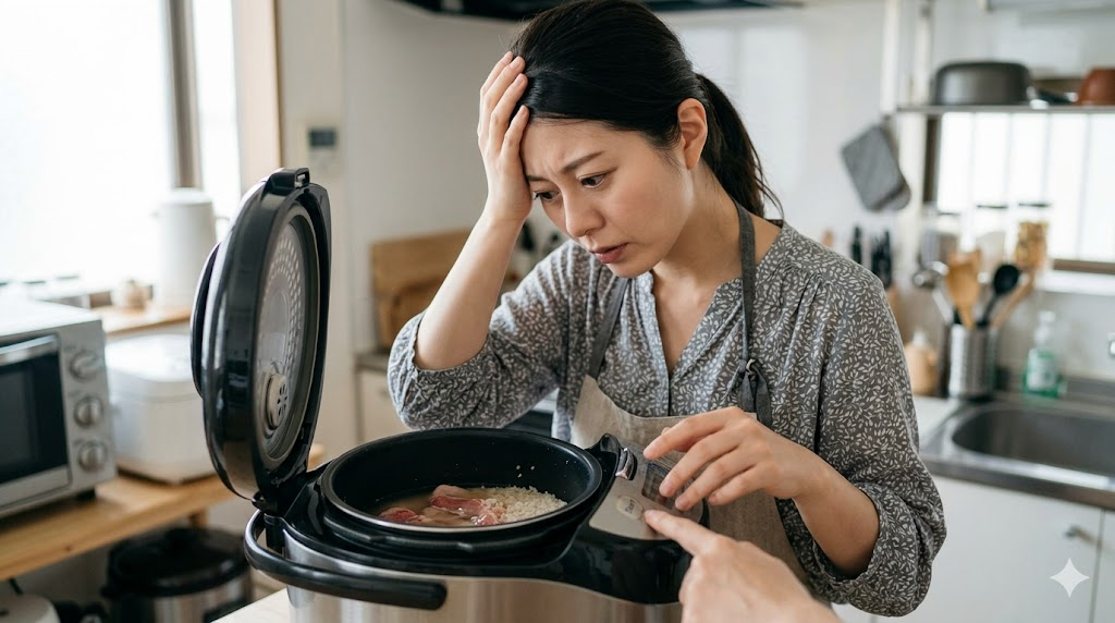 圧力ボタンの押し忘れによる失敗を表すイメージ画像