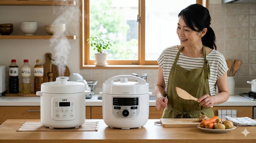 ニトリの電気圧力鍋とシロカの違いは何かを表すイメージ画像