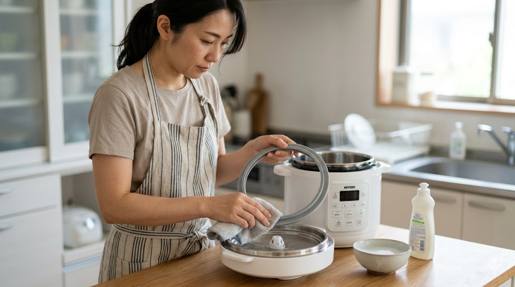 ニトリの電気圧力鍋のパッキンの手入れを表すイメージ画像
