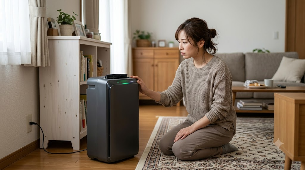 動作音の大きさと置き場所の注意点を表すイメージ画像