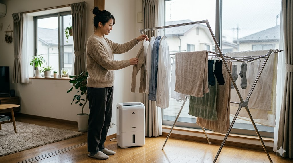 洗濯物の部屋干しに最適な位置を表すイメージ画像