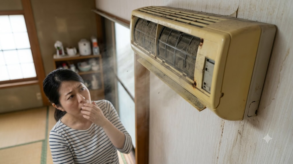 寿命が近いエアコンの危険な症状を表すイメージ画像
