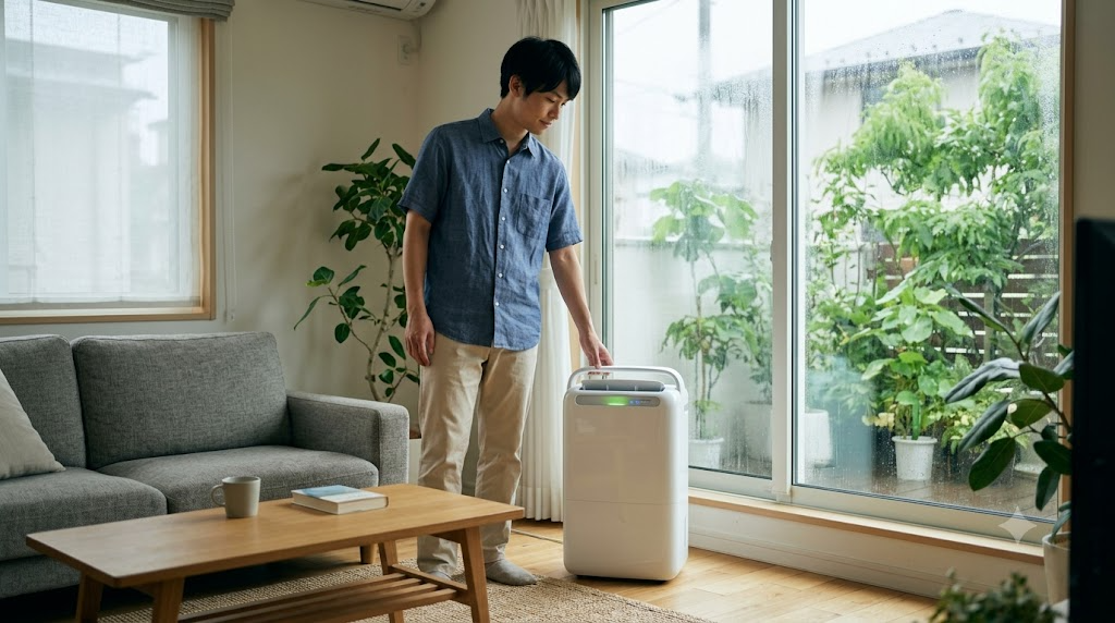 夏や梅雨に活躍するコンプレッサー式を表すイメージ画像