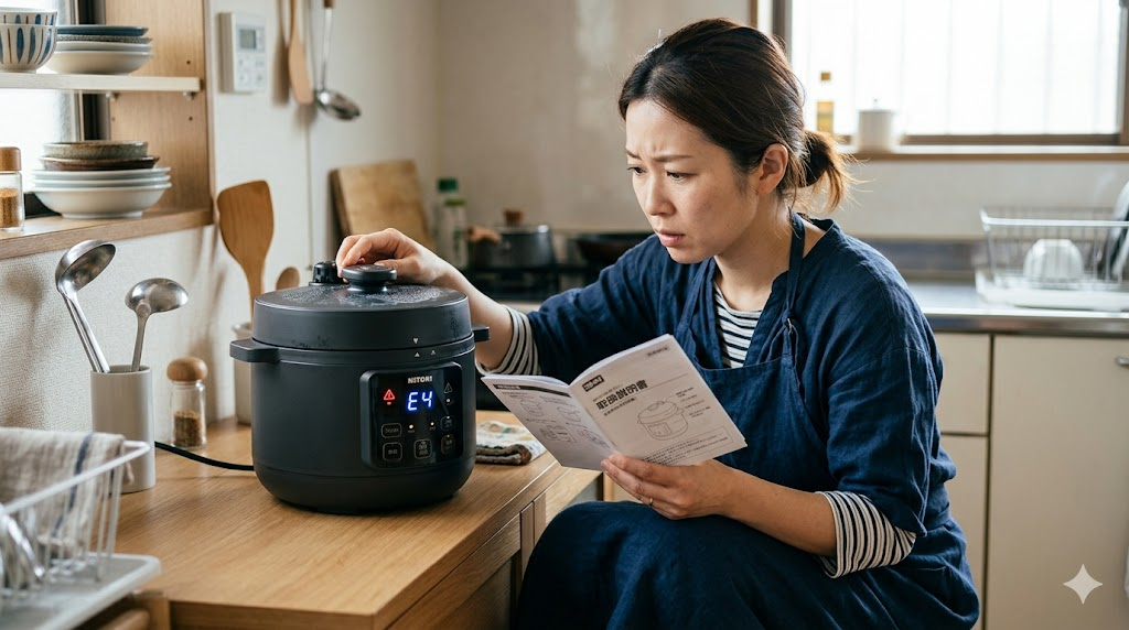 ニトリの電気圧力鍋のエラー表示の対処を表すイメージ画像