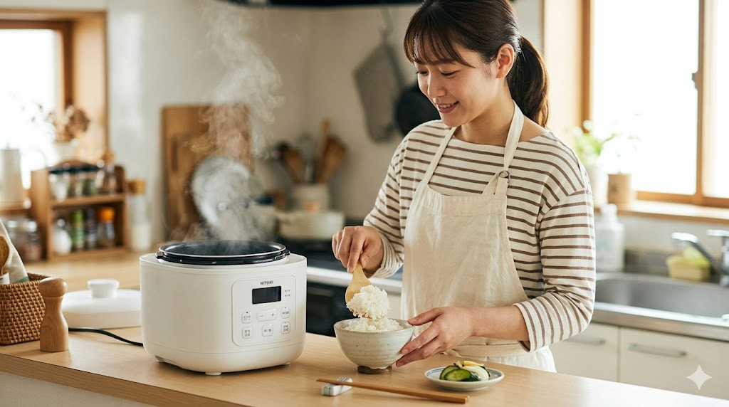 代用可能かニトリの電気圧力鍋での炊飯を表すイメージ画像