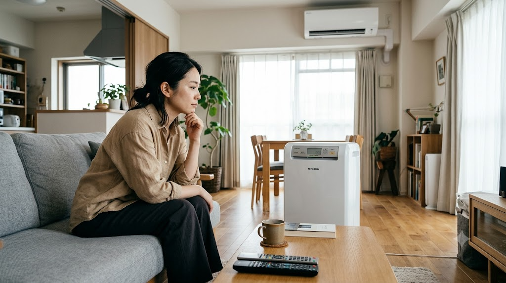 ライフスタイルに合わせた除湿機やエアコンはどっちを表すイメージ画像