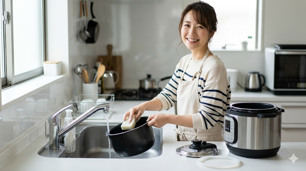洗いやすい電気圧力鍋で家事を時短しようを表すイメージ画像