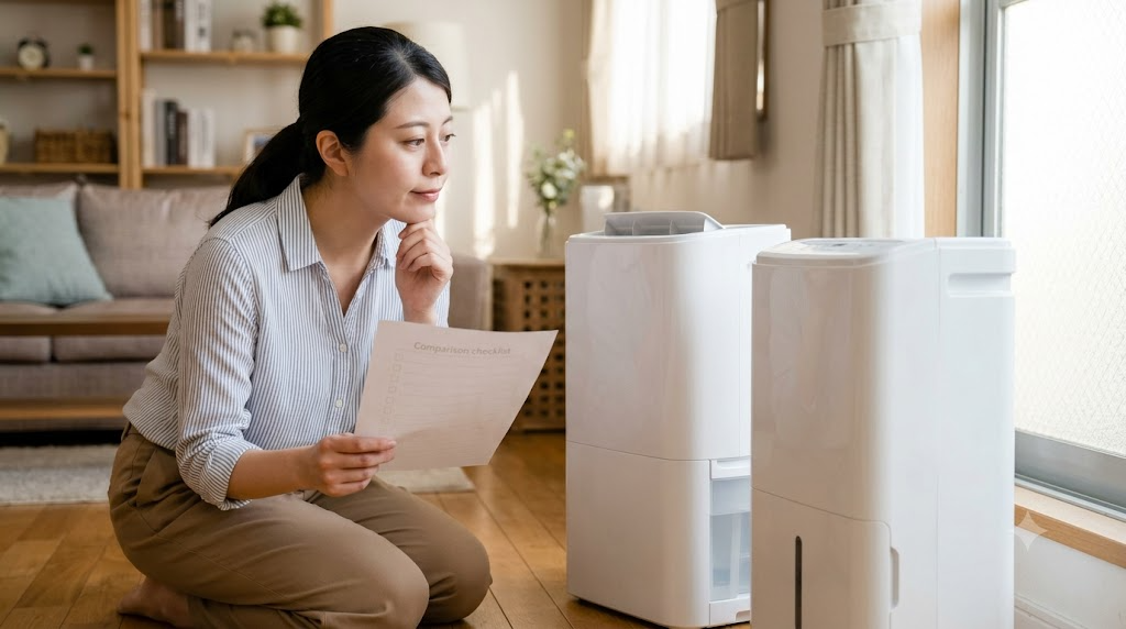 自分に合った除湿機を選ぶための最終チェックを表すイメージ画像