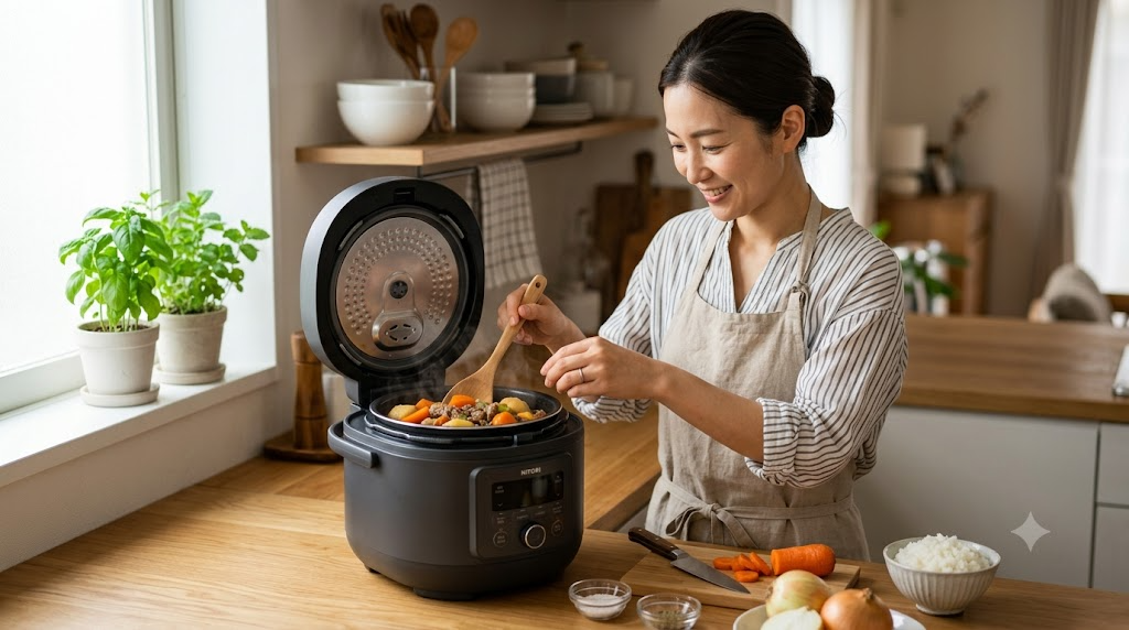 ニトリの電気圧力鍋の使い方！簡単レシピから炊飯まで徹底解説のアイキャッチ画像