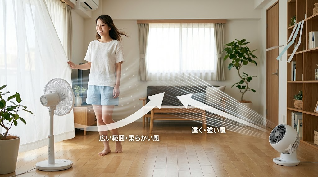 風の性質や届く範囲はどう違うのかを表すイメージ画像