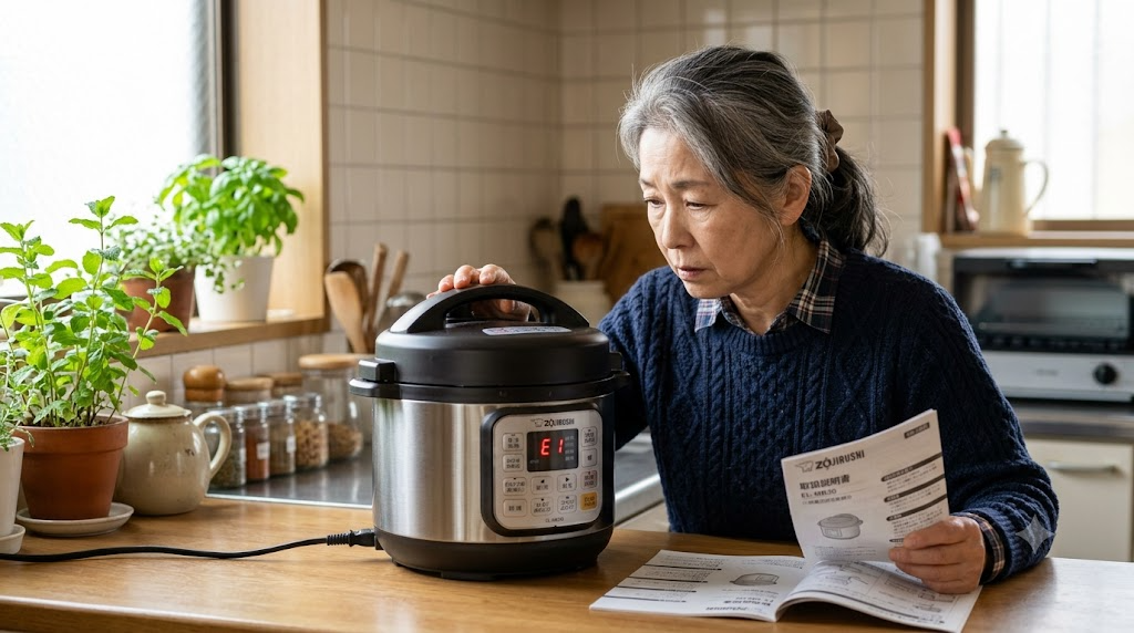 象印の電気圧力鍋が故障か修理かを判断する基準を表すイメージ画像