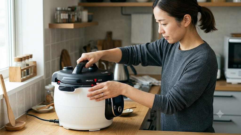 ふたを正しい位置にセットするを表すイメージ画像