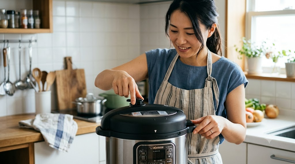 調理後にふたが開かない場合の簡単な開け方を表すイメージ画像