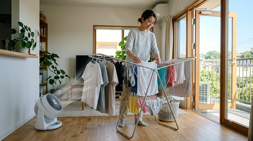 部屋干しや換気を早める使い方を表すイメージ画像