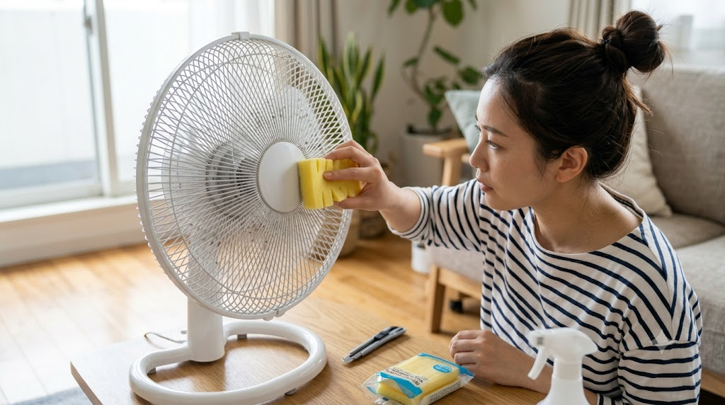 裏ワザ1：スポンジ＋カッターで網目のほこりを絡め取るを表すイメージ画像